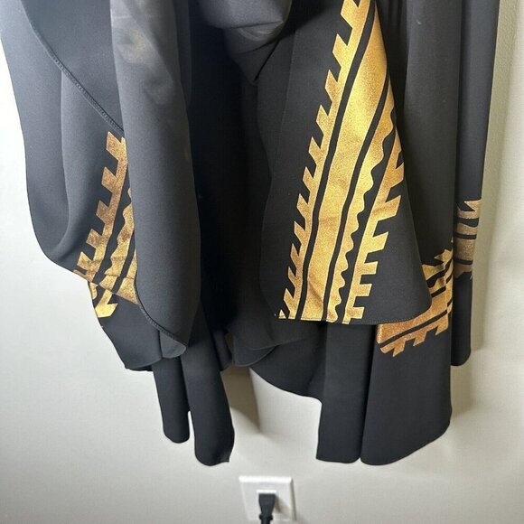 Sachin & Babi Dress Black Layered Strappy Cape Wings With Gold Accent Trim Sz 2 - Picture 5 of 12